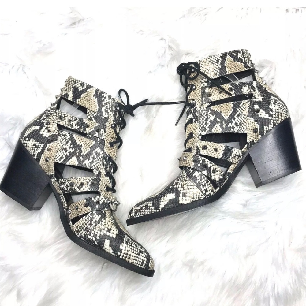 Sam Edelman Snake Print Cutout Studded Booties